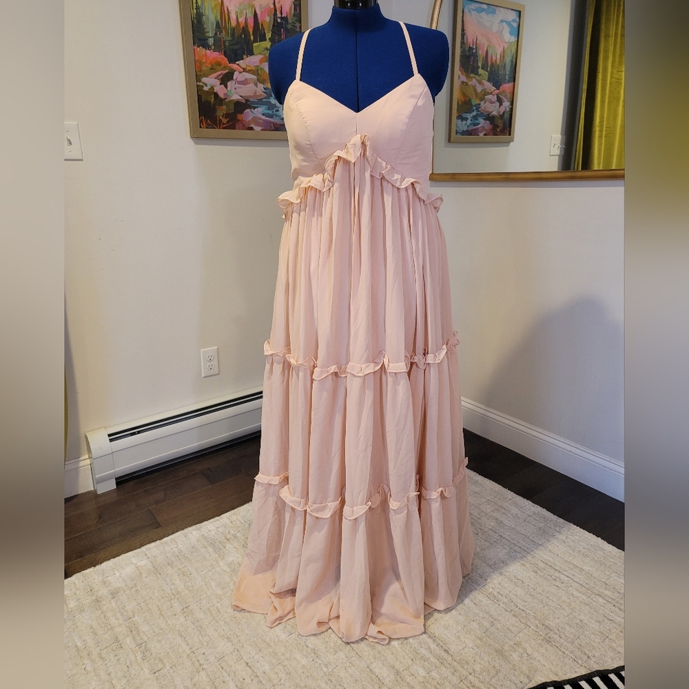 Women's Blush Pink Ruffle Maxi Dress